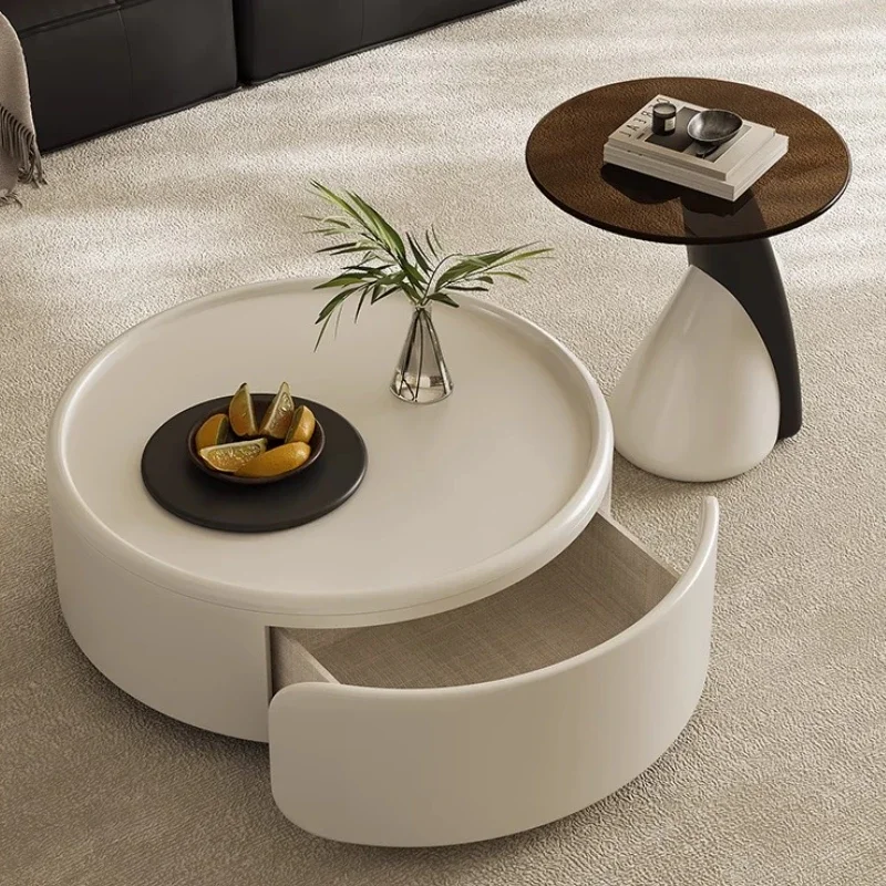 

Modern Coffee Table Living Room Household Cream Style High-end Solid Wood Round Edge Table Combination Coffee Tables Center Mesa
