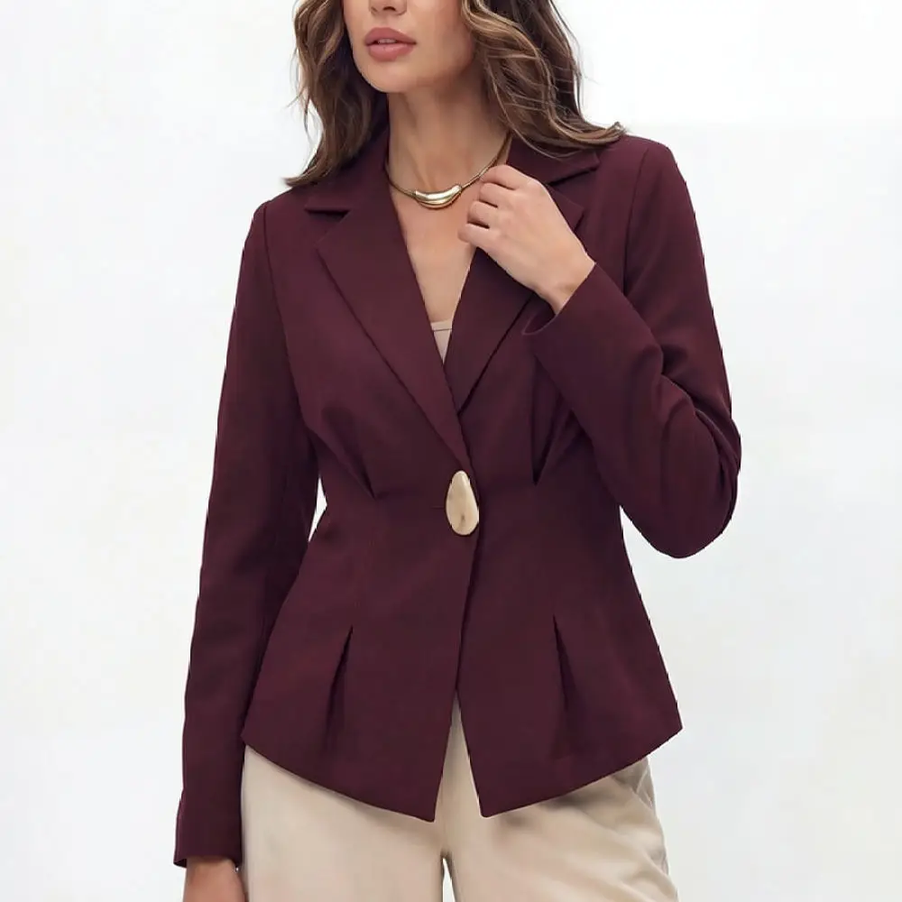 Women Blazer Slim Fit Jacket Stylish Urban Commuter Elegant Long Sleeve Solid Color Professional For Ruihou Apparel