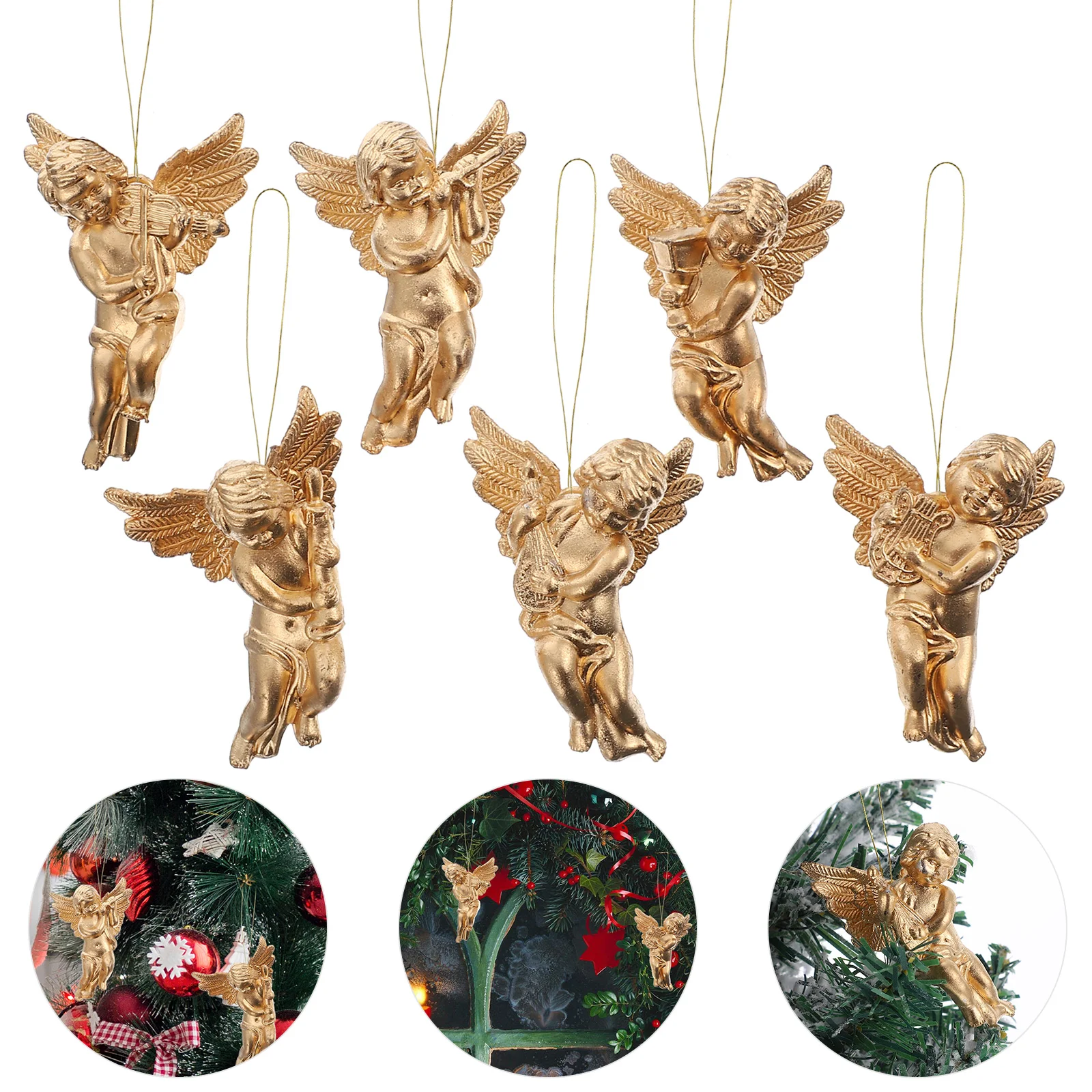 30 Pcs Angel Wings Pendant Fairy Figurines Xmas Tree Gold Hanging Decor Eco Friendly Plastic nament Home Office School