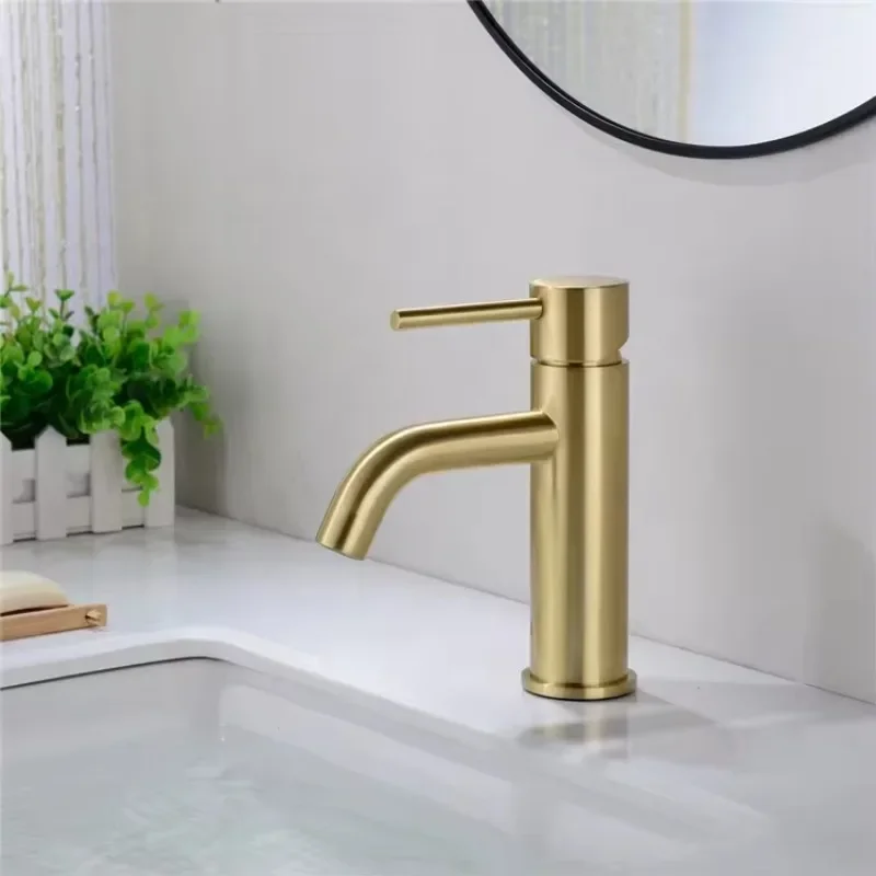 Brushed Gold Bathroom Faucet Deck Mounted Basin Mixer Sink Tap Hot And Cold Water Painting Tap Basin Accessories