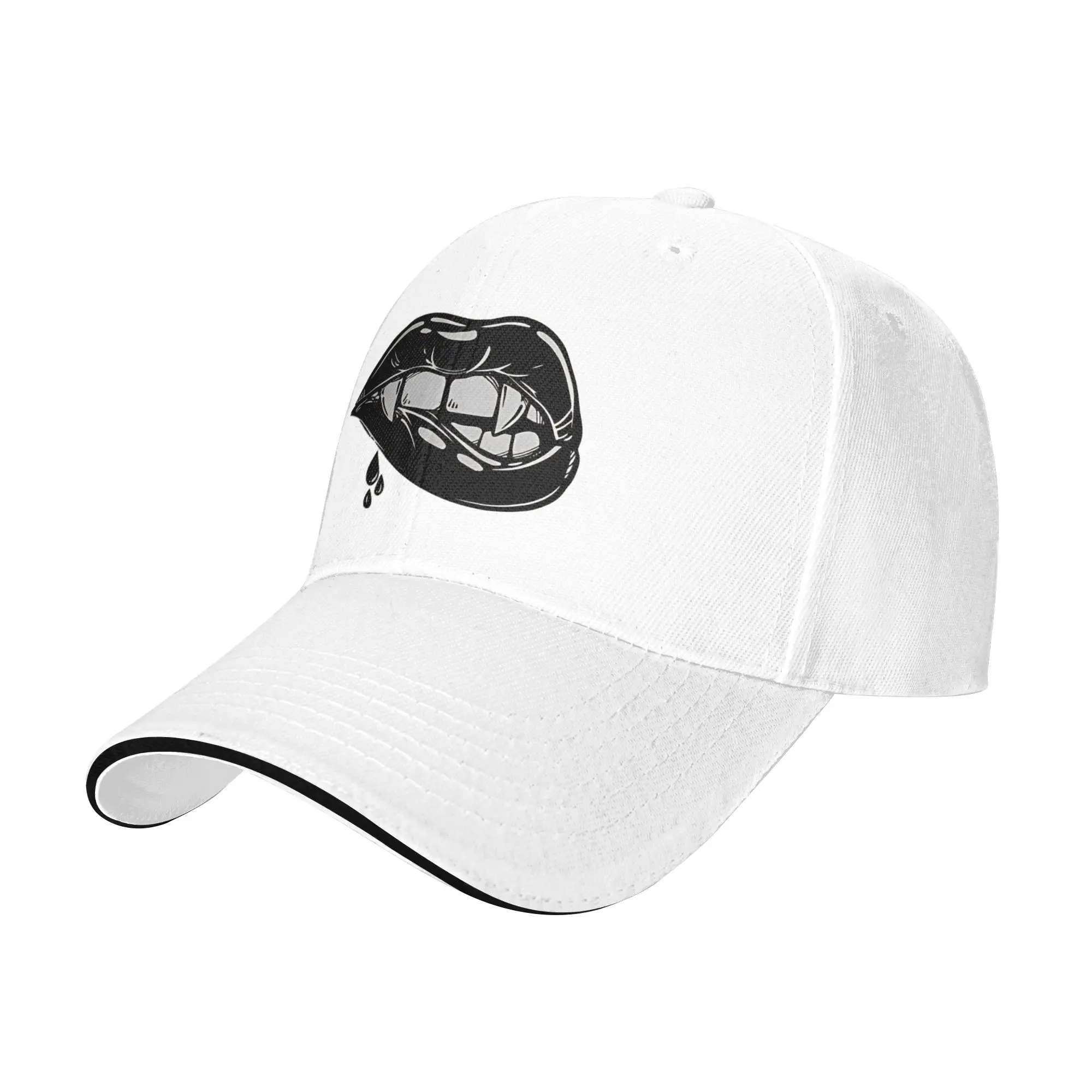 Summer Black Vampire Lips Baseball Cap  Kpop Rock Vintage Design Sun Trucker Hat Couple Women Sun-Proof Baseball Caps