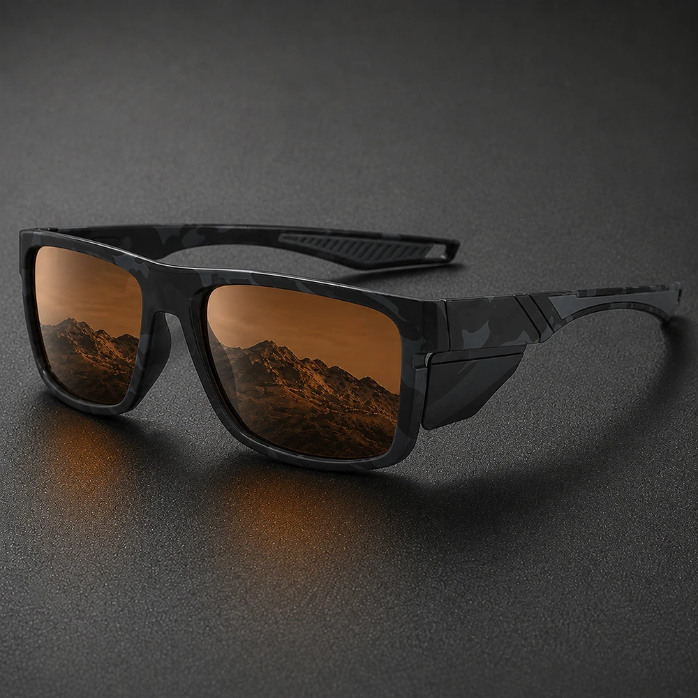 Camouflage Polarized Sport Sunglasses Men UV400 Anti Glare Mirror Lens Driving Fishing Cycling Outdoor Windproof Sun Glasses