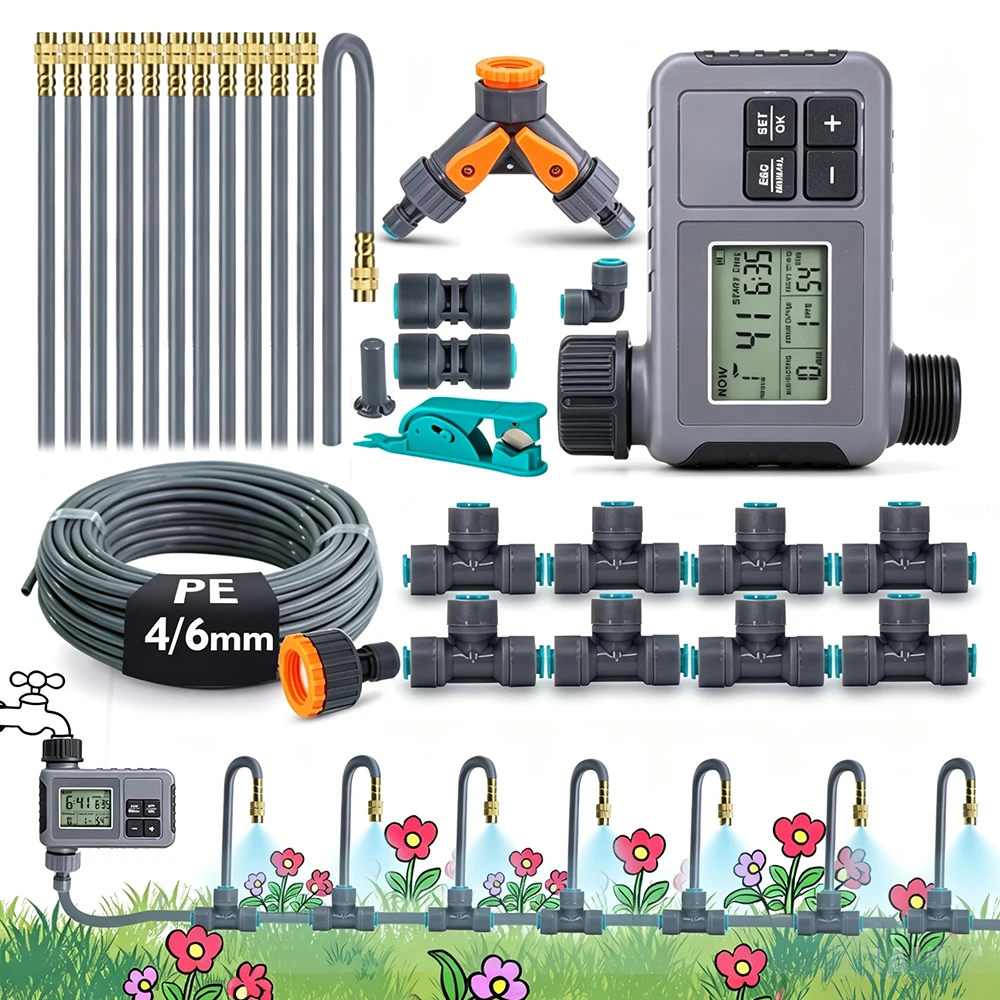 30-5M Garden Programmable Timer Mist Cooling Automatic Irrigation System Quick Connection Timing Atomization Spray Watering Kit