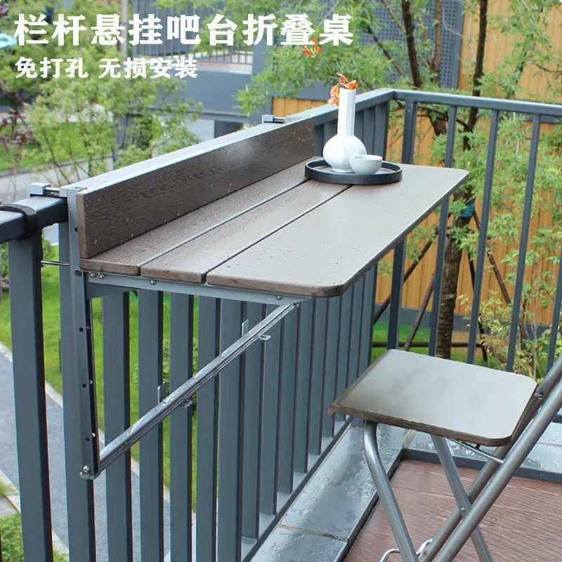 

Balcony railing hanging table leisure small bar folding and chairs outdoor tea small apartment creative lifting desk