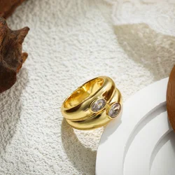 Vintage Double Round Circle Polished Gold Plated Zircon Knuckle Ring Anti Allergic Metal Stainless Steel Teardrop Crystal Rings