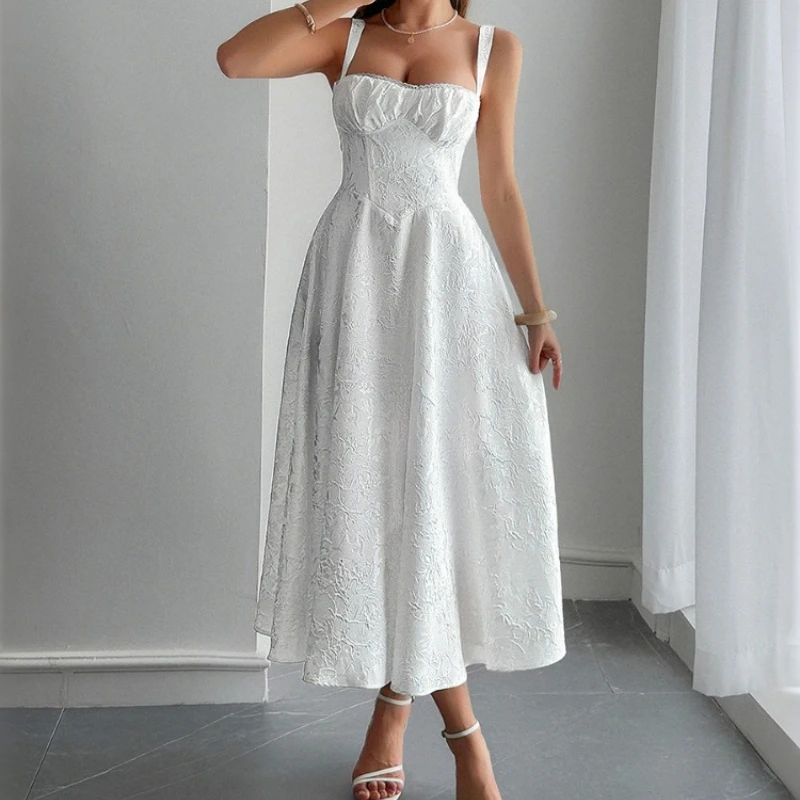 

Long Dress Women Sling Dresses A Line Vestidos Backless Sleeveless Work High Waist Elegant Whte Y2k Streetwear Summer 2025
