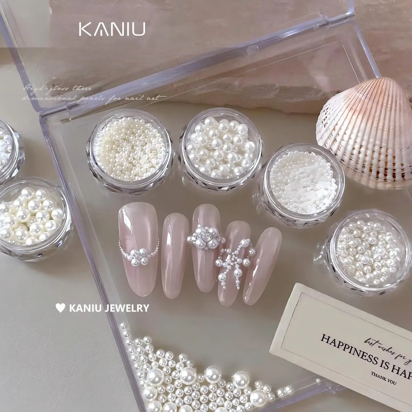 Kaniu 1 Box Of 3D Round High Gloss Imitation Pearl Nail Jewelry 1-6mm Mixed Size Non Fading Luxury Nail Jewelry Art Decoration