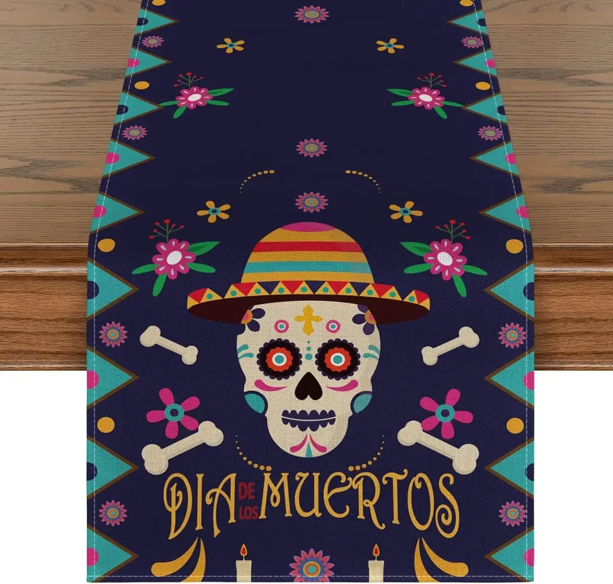 Mexico Dia De Los Muertos Linen Table Runners Kitchen Table Decor Reusable Day of The Dead Table Runners Halloween Decorations