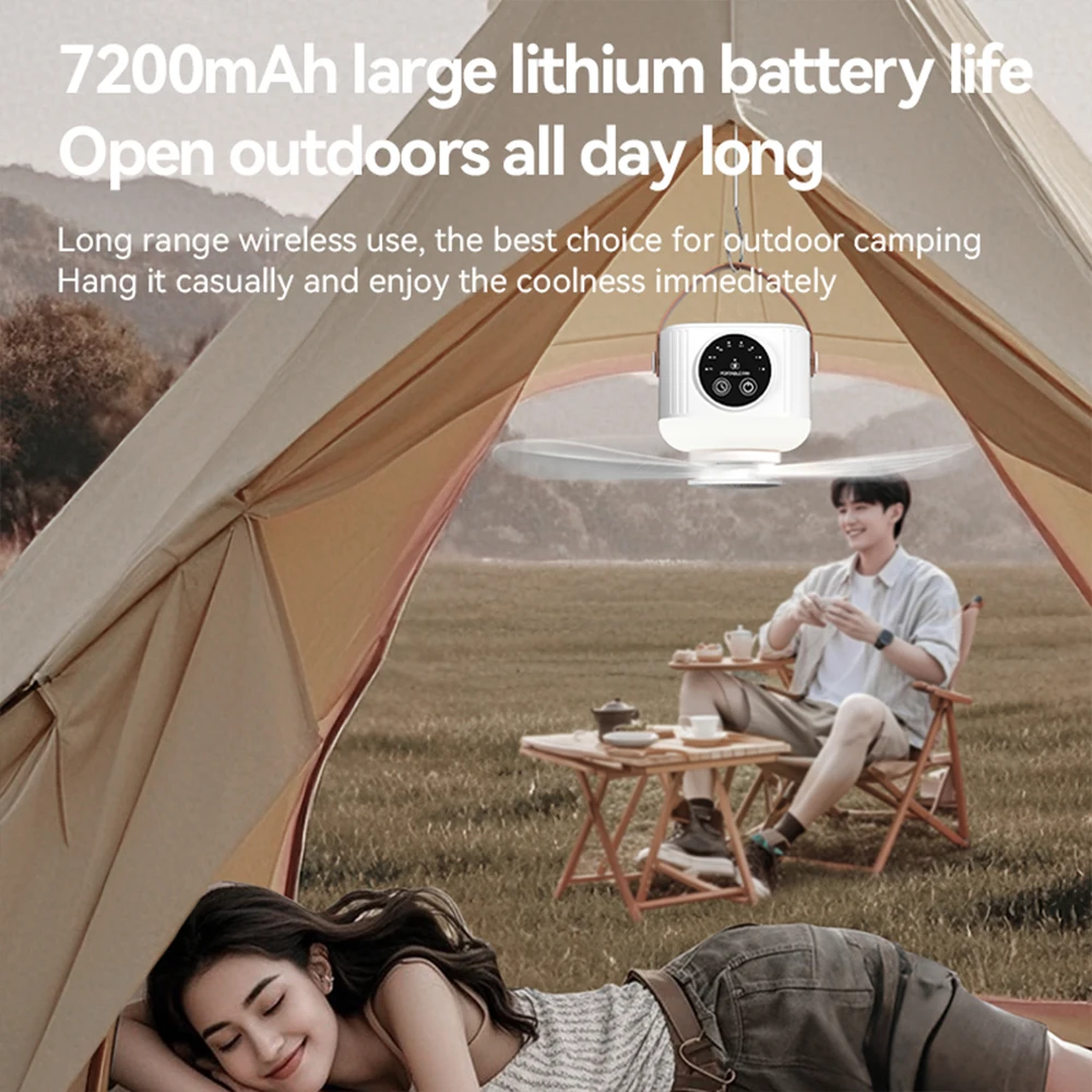 Mini ventilador de teto recarregável usb grande ventilador de vento lâminas removíveis lâmpada noturna iluminação 7200mah capacidade ventilador ao ar livre doméstico