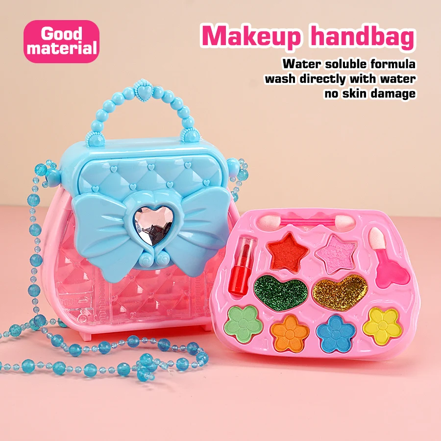 Heart of the Ocean Makeup Handbag Water Soluble Safe Girls Cosmetic Box Play House Toy Real Glitter Lipstick