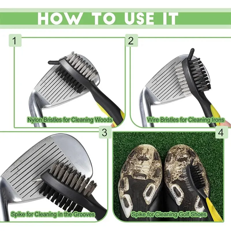 Double-sided Golf Club Cleaning Brush With Retractable Cord And Aluminium Hook Portable Golf Cleaning Supplies