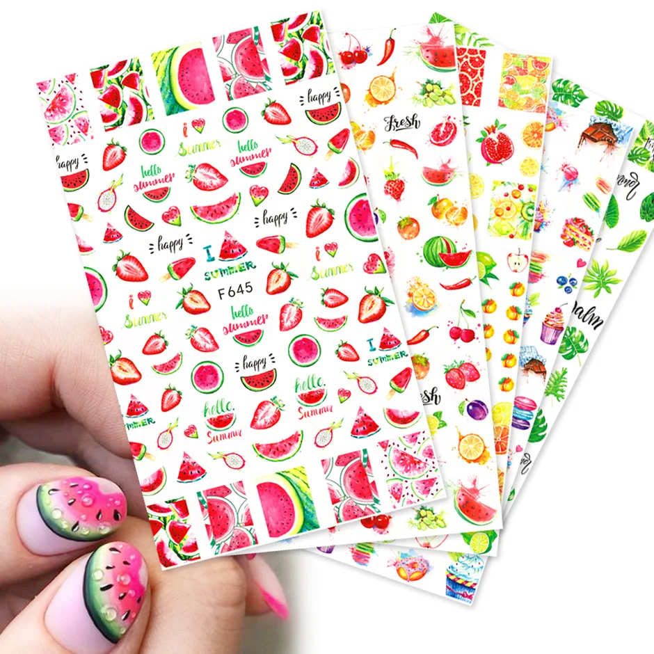 3D Handmade DIY Summer Bright Fruit Nail Art Stickers Avocado Nail Slider Nail Decorative Decals Stickers