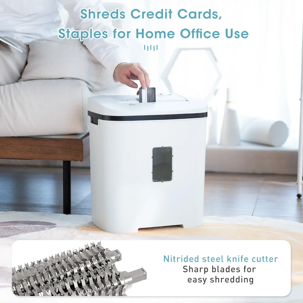 P4 White Compact Paper Shredder 12 Sheets Cross Cut 4x40mm 20L Suitable for Home and Small Business Office Shredding Waste Paper