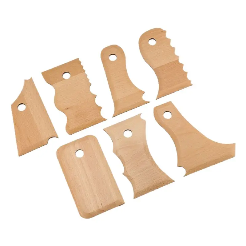 J1UL1N 7 PCS Pottery Trimming Tools Pottery Clay Foot Shaper Tools Wood Color Texture Profile Rib Bundle Foot Shaper