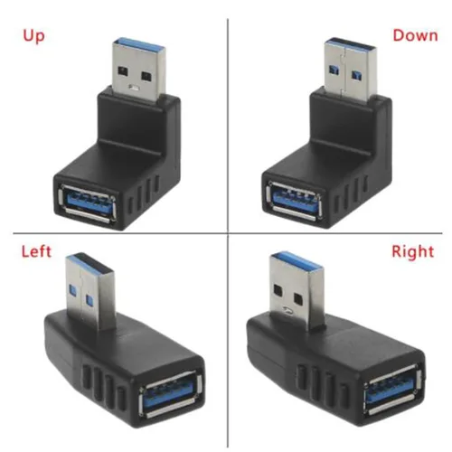 Imagen 2 del producto Adaptador USB 3,0 A macho a hembra, extensor de extensión, conector acoplador de ángulo de 90 grados para ordenador portátil D5