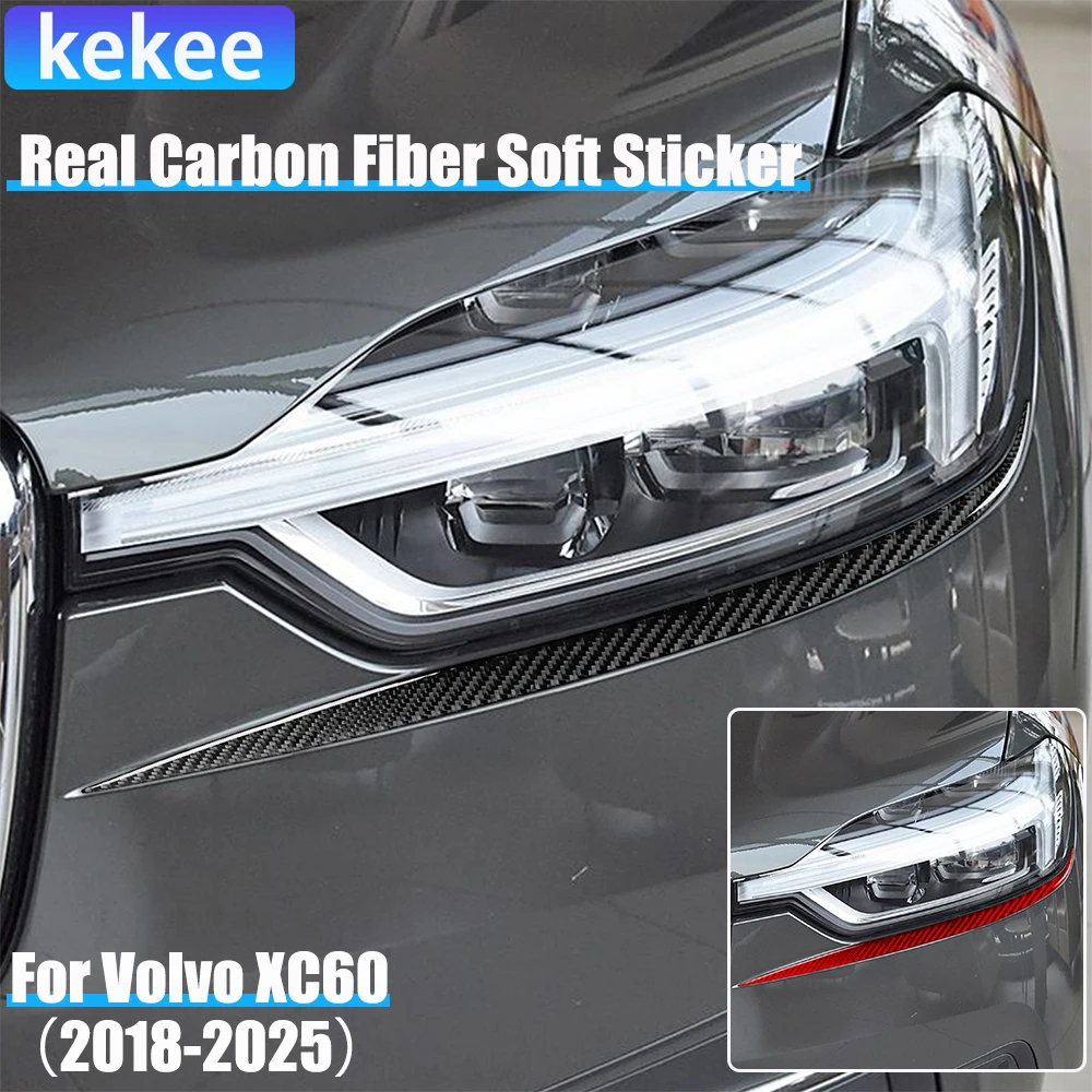 

Real Carbon Fiber Car Accessories Headlight Header Cover Soft Sticker For Volvo XC60 2018 2019 2020 2021 2022 2023 2024 2025