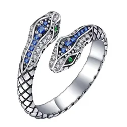 Snake Rings For Women Men Silver Sample 925 Ring Green Eye Trendy Retro Open CZ Adjustable Ring Anillos