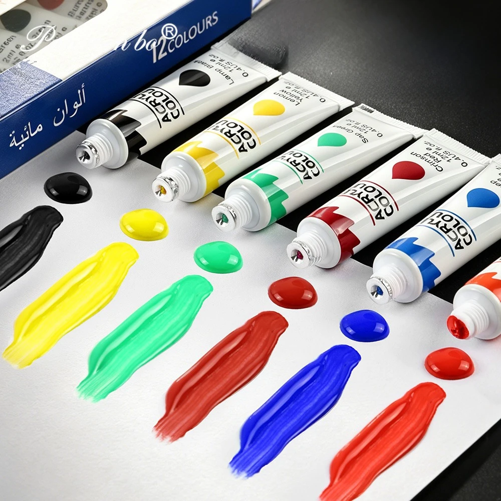 12 Colors 12ml Acrylic Paint Set Oil Watercolor Pigment Waterproof for Glass Textile Canvas Rock DIY Painting Graffiti Art