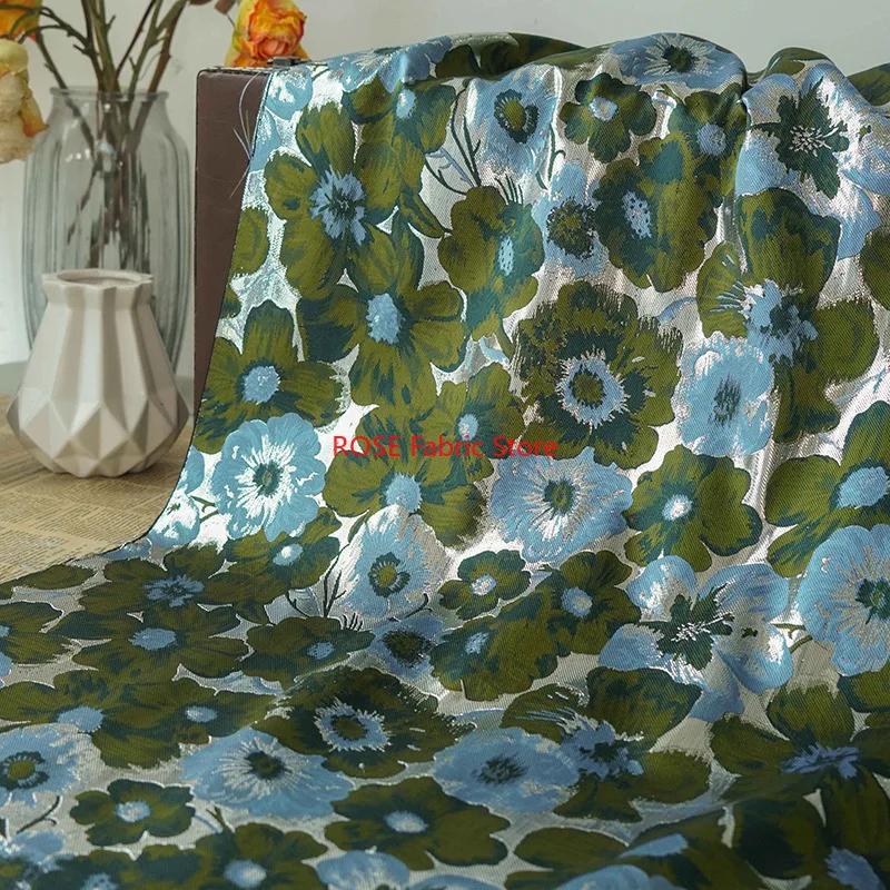 1 meter Spring Summer Blue Green Color Jacquard Brocade Fabric Fashion Dress Bag Decorative Sewing Fabric