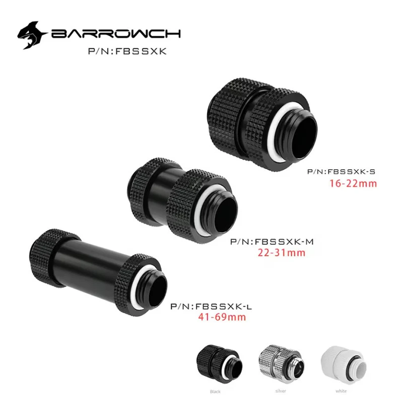 

Соединители/удлинители Barrowch Dual G1/4 (штекер-штекер) для систем водяного охлаждения ПК, 16-22 мм/22-31 мм/41-69 мм, белые, черные, серебристые, FBSSXK