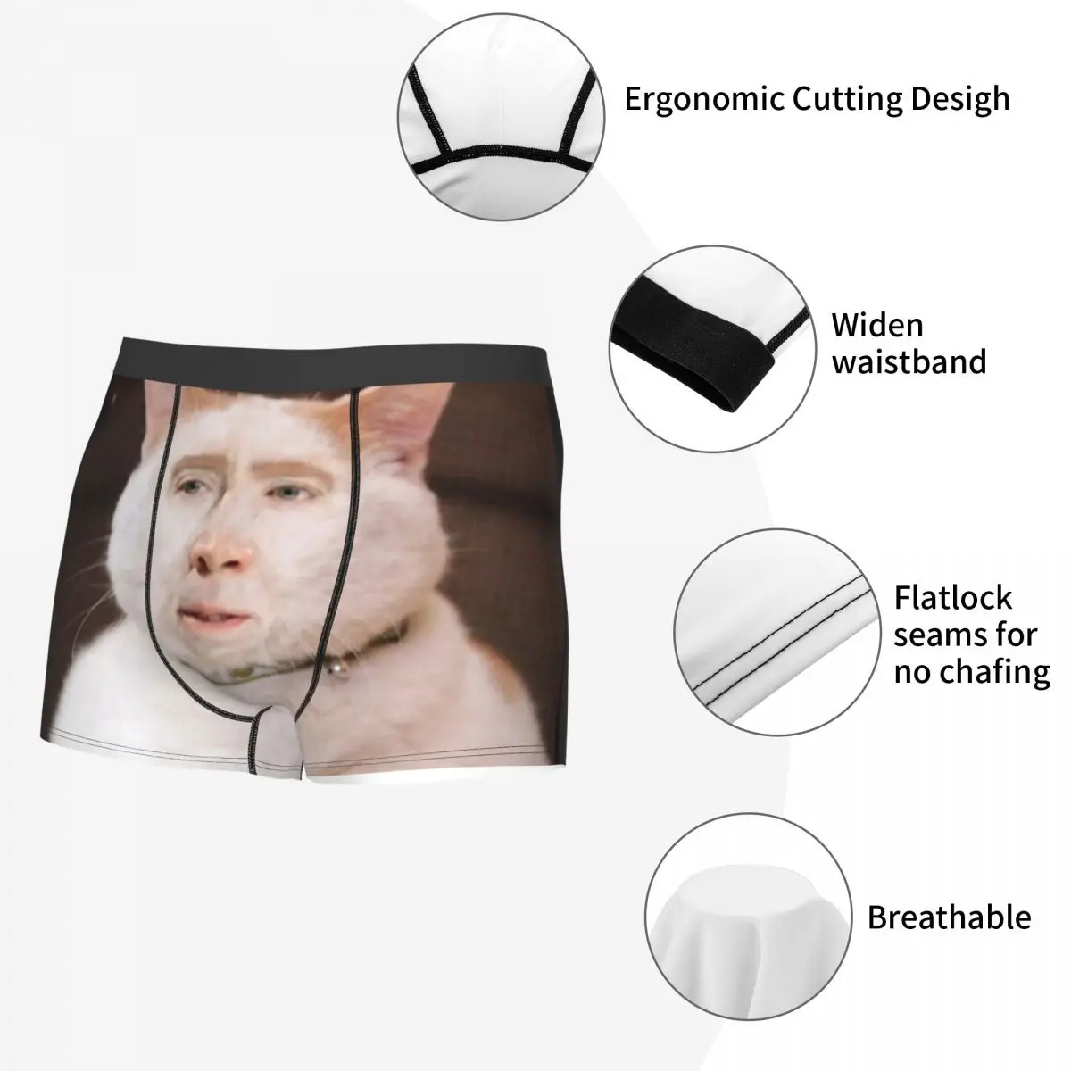 Funny Nicolas Cage Cat Meme Underwear Men Sexy Print Custom Boxer Shorts Panties Briefs Breathbale Underpants