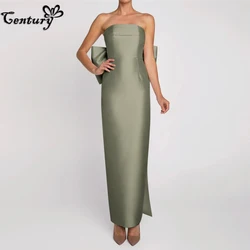 Sage Green Prom Dress Long 2024 Big Bow Backless Strapless Simple Satin Pageant Evening Gowns Robe De Soiree Customized