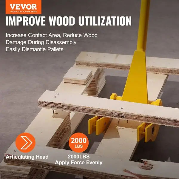 VEVOR Pallet Buster, 41-Inch Handle, 2000 lbs Weight Capacity, Q235 Carbon Steel, Heavy Duty Deck Wrecker Demolition Wood Pallet