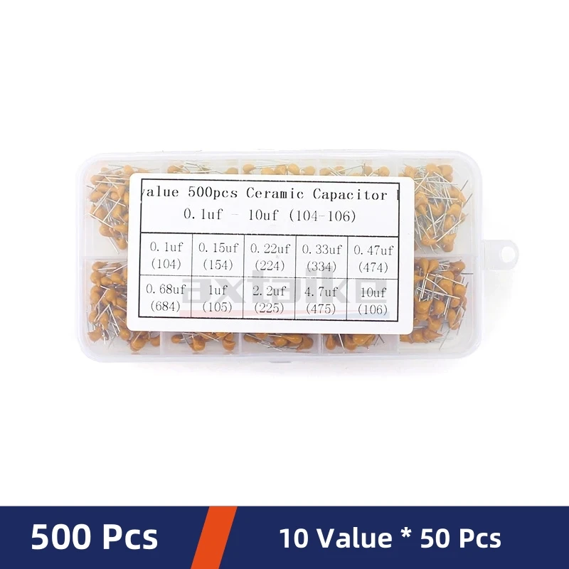 180/300/480/500PCS Monolithic Ceramic Capacitor Kits 10pF - 10uF 50V 106 105 474 104 103 102 101 33 47 56 68 PF 10NF 100NF MLCC