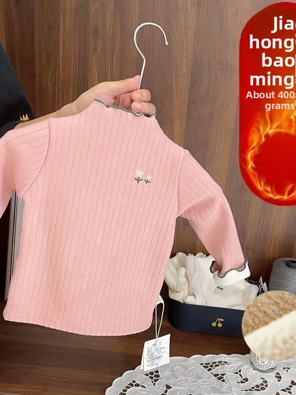 

Теплая зимняя футболка-база для девочек с начесом, облегающая, с круглым вырезом, для детей...