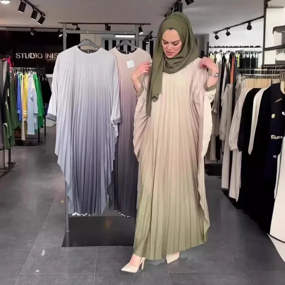 Eid Muslim Long Robe Arabic Pleated Dress Abaya Vestidos Dubai Saudi Morocco Abayas Jalabiya Ramadan Women Modest Dresses