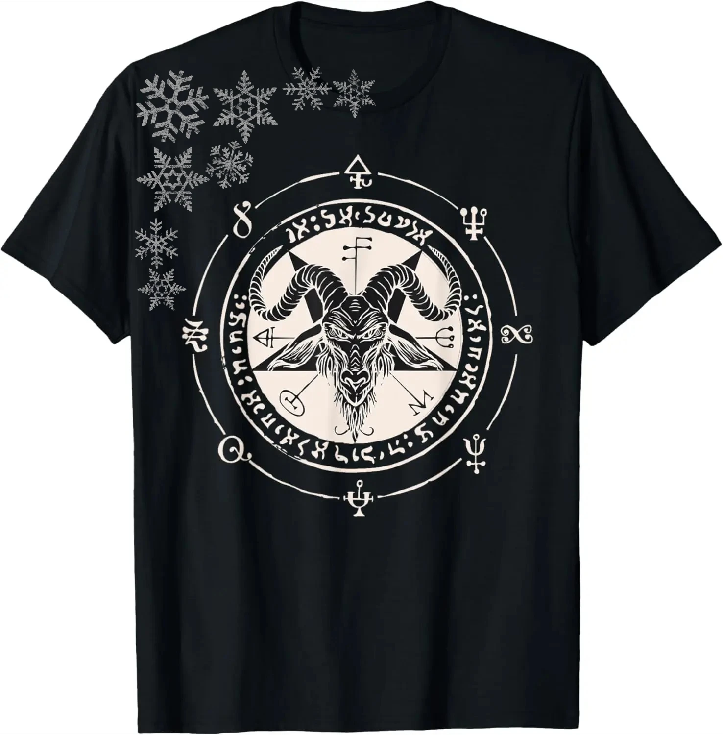 

Occult Pentagram Sigil Baphomet Satanic Goat Head Lucifer T-Shirt 100% Cotton O-Neck Short Sleeve Summer Casual Mens T-shirt