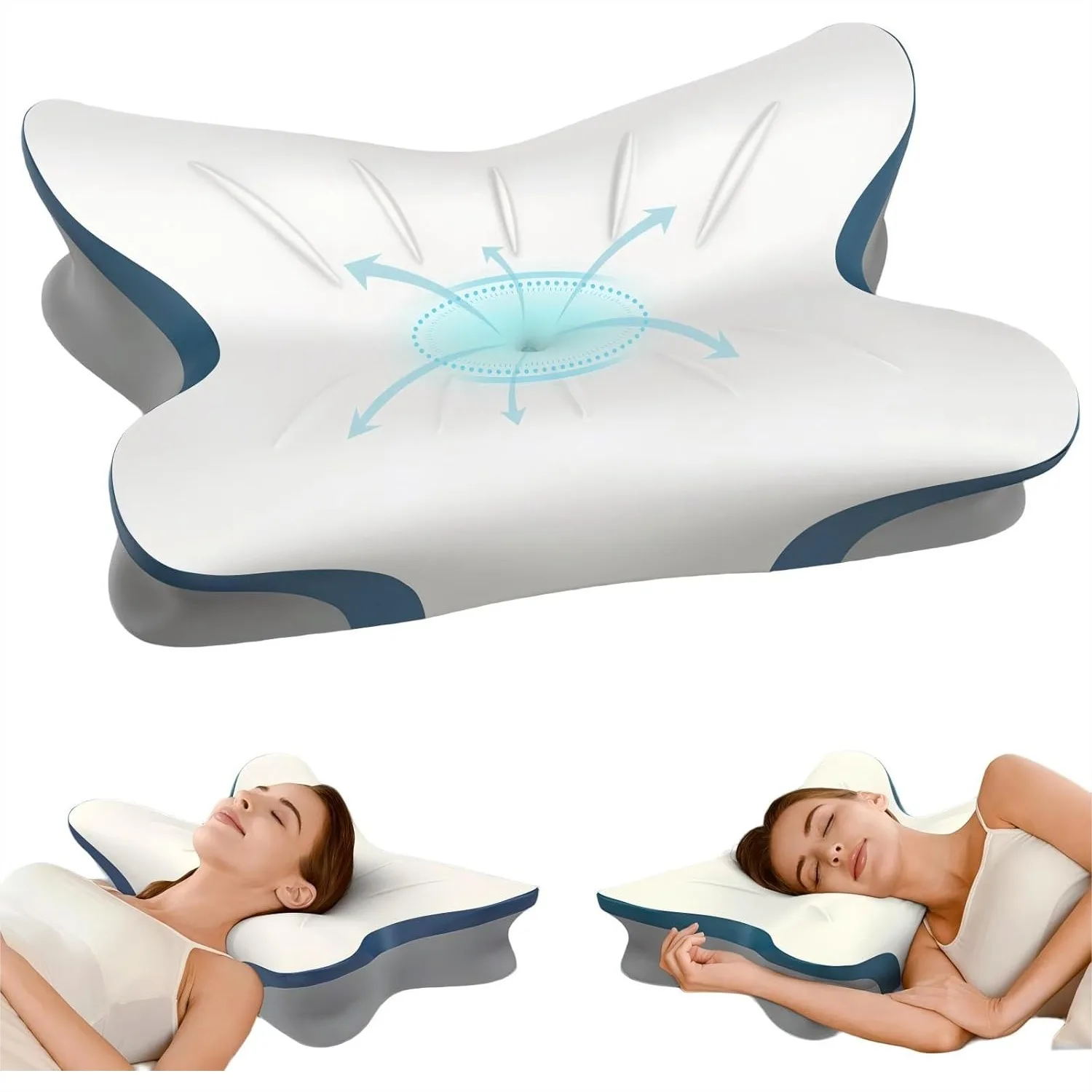 

Contour Memory Foam Pillow for Neck Pain Relief with Cooling Cover, Ergonomic Support for Side Back Stomach Sleepers