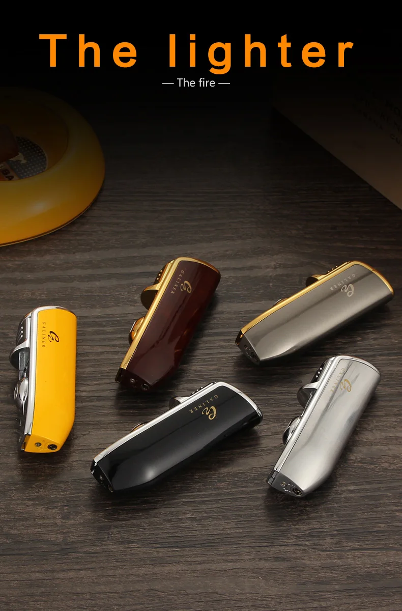 GALINER Metal Cigar Lighter Windproof Portable Butane Gas 3 Torch Jet Lighters Cigar Tool With Cigar Punch