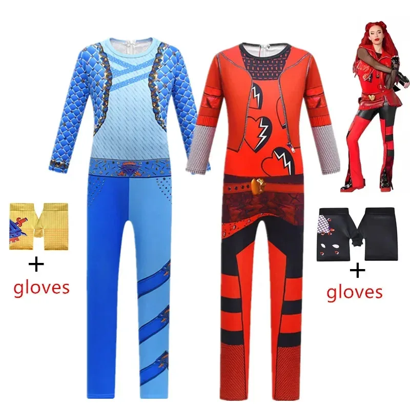 

Movie The Rise of Red Costume Kids Halloween Dress Up Clothes Jumpsuit Gloves Girls D-Descendants 4 Red & Chloe Cosplay Bodysuit