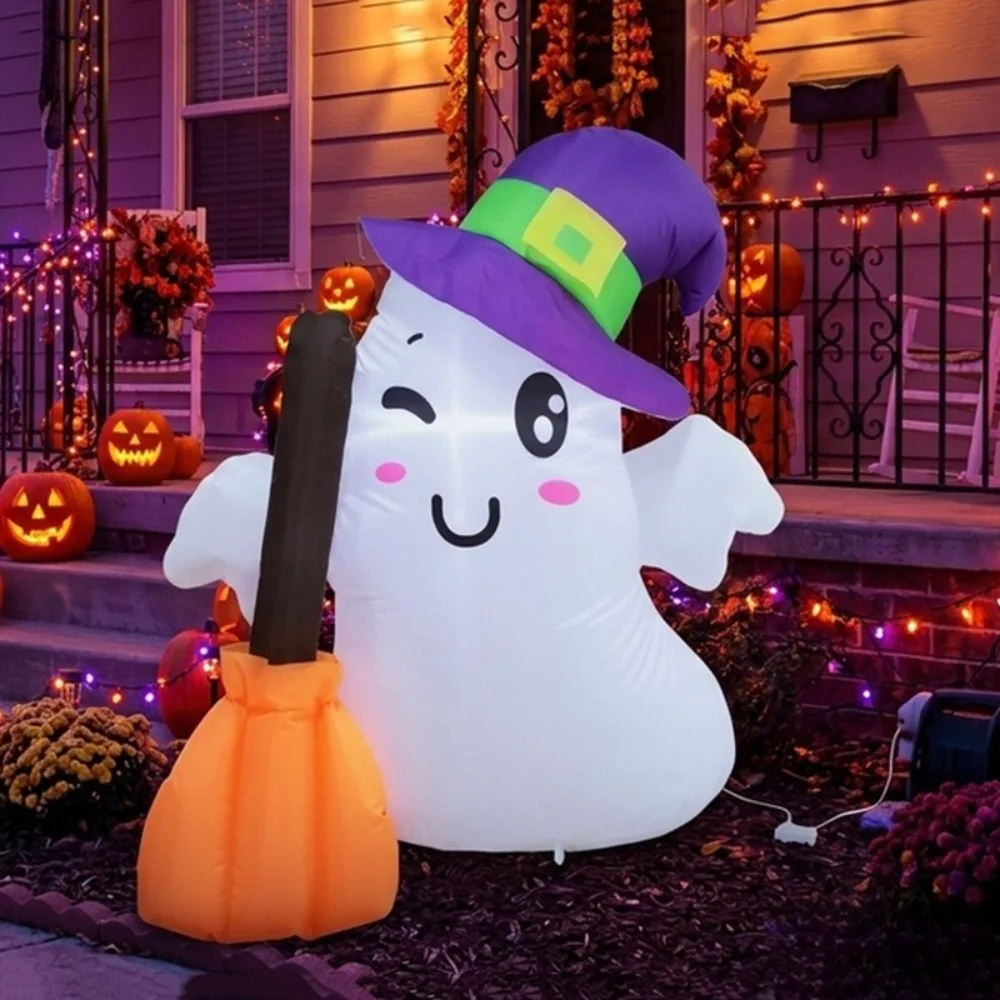 Shopping Mall Wizard Hat White Ghost Inflatable Model Haunted House Atmosphere Ornament Halloween 4 Feet/1.2m Cartoon Decoration