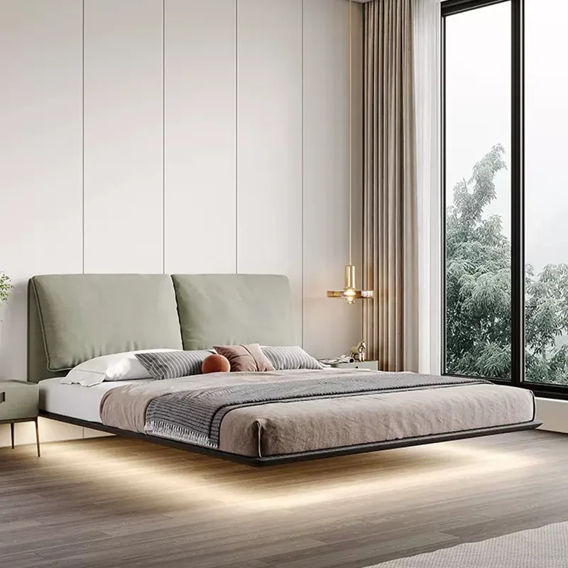Italian minimalist suspension bed master bedroom 1.8 meters double ash wood wedding bed
