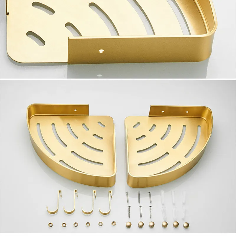 Brushed Gold Metal Bathroom Corner Shelf Wall Storage Rack Drilling Large Wall Shelf for Storage Single Or Double Lever Holder - view 6