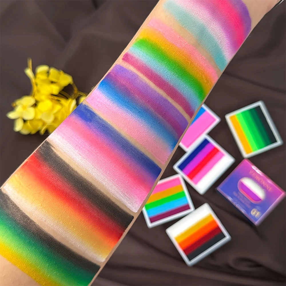 8 g Gesichts- und Körperfarbmalerei, geteiltes Kuchen-Körperfarbgemälde mit Schwamm, leuchtende fluoreszierende Farb-Neonmalerei auf Wasserbasis