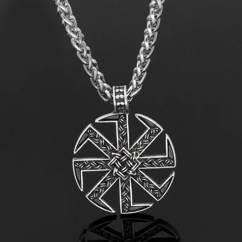 Retro Stainless Steel Slavic Symbol Pendant Necklace for Men's Personality Charm Jewelry