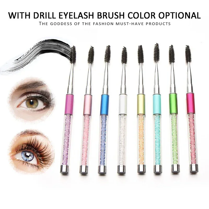 10Pcs 10Colors Multi-function Eyelash Eyebrow Brush Eyelash Brush Comb with Crystal Handle Mascara Wands Applicator