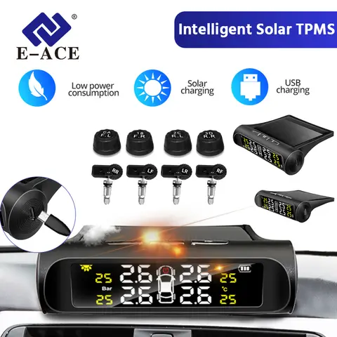 Système de surveillance de la pression des pneus E-ACE, capteur solaire, système de surveillance de la pression des pneus, sans fil, externe intégré, TPMS universel pour voiture