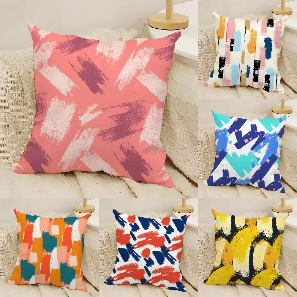 Abstract Brush Stroke Prints Cushion Cover Natural Linen Organic Fabric Double-Sided Printing Sofa Home Decor Gift Pillow Cover