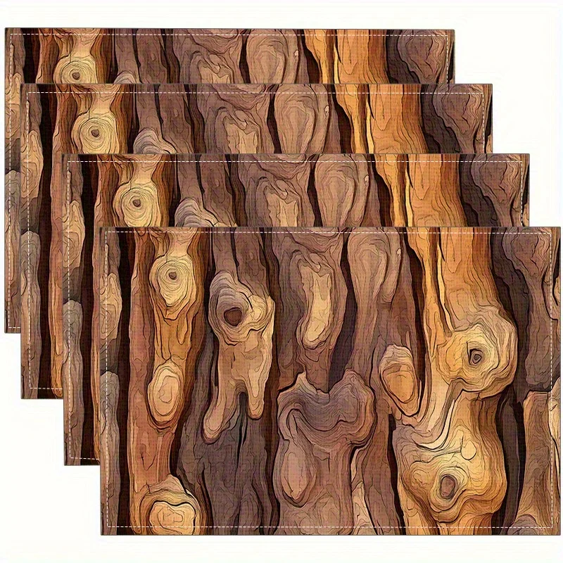 Wood Grain Placemat Natural Texture Rustic Wooden Dining Table Mat Heat Resistant Kitchen Decor Home Party Tableware Set Gift