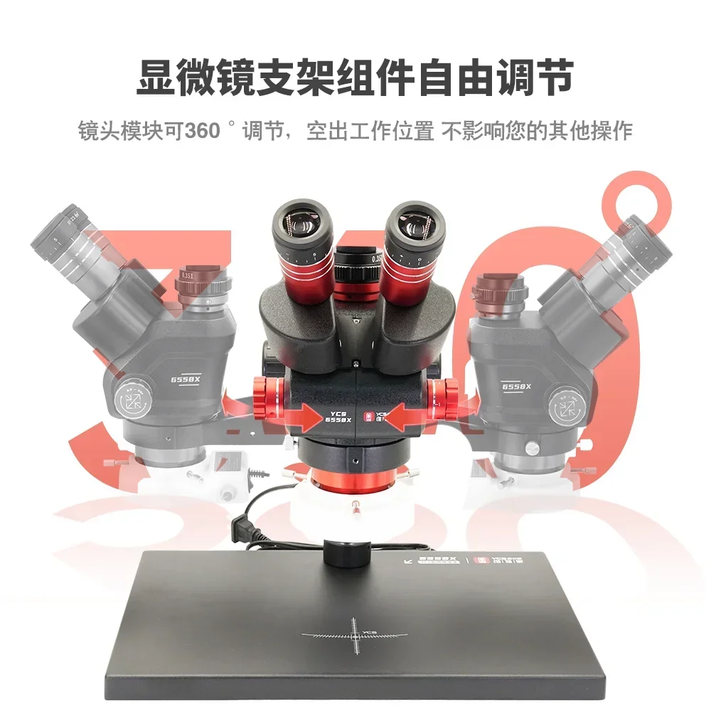 YCS-6558 Ultra HD Trinocular Microscope with Extra Large Base 6.5-58 Zoom  for Mobile Phone PCB Welding Microscope Tool