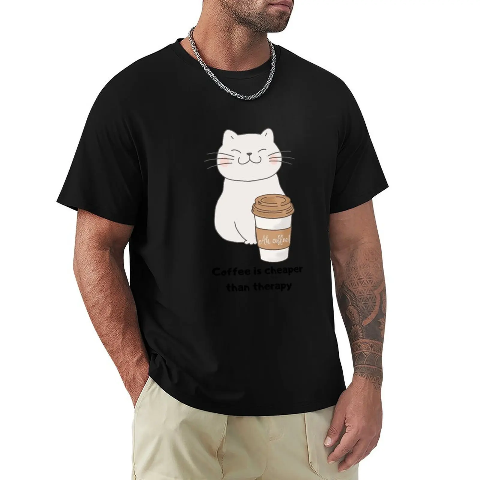 

Coffee cat , Cat memes, cat meme illustartion T-Shirt summer top fashion shirts clothing for men