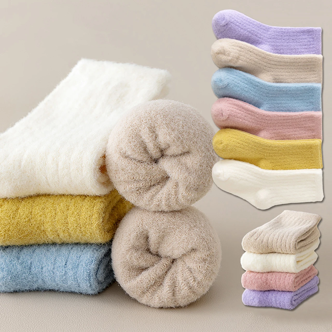 4Pair Solid Color Kids Plush Sock Winter Warm Mid Tube Socks 2-13Year Boy Girl Anti-Cold Thermal Footwear Children Velvet Socks