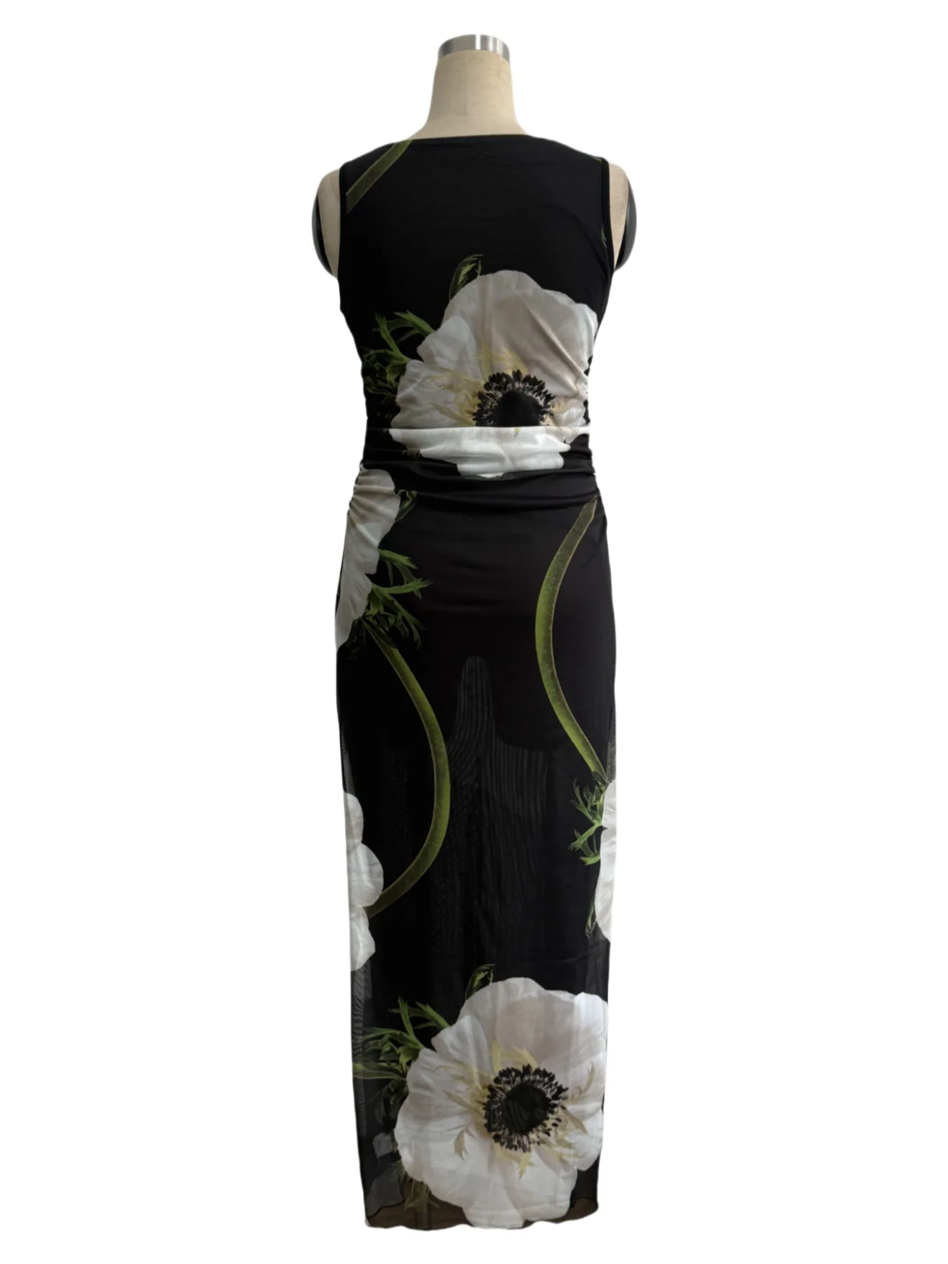 Summer New Women's Mesh Thin Dress Sleeveless Flower Print Slim Fashion High Street Hot Girl's Vest Long Skirt