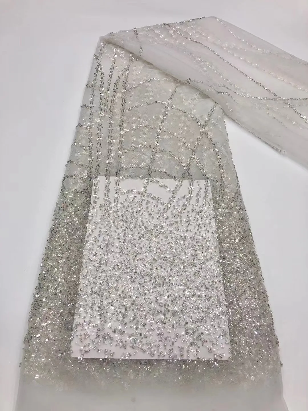 

African Lace Fabric 2023 Soft High Quality Sequin Beads Lace French Nigerian Lace Tulle Mesh Fabric for Wedding Sewing NXB5647