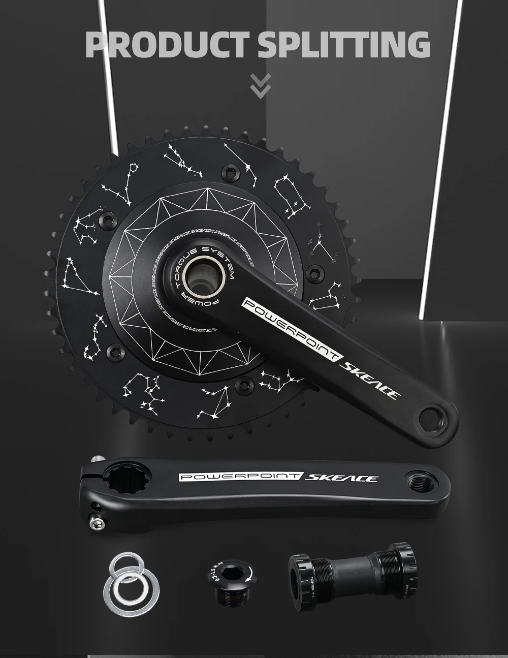 SKEACE Hollowtech Kurbelgarnitur 49T/50T Carbon-Kettenblatt 165mm 144BCD Aluminiumlegierung Fixed-Gear-Fahrradkurbel für Rennrad mit BB – Detail 4