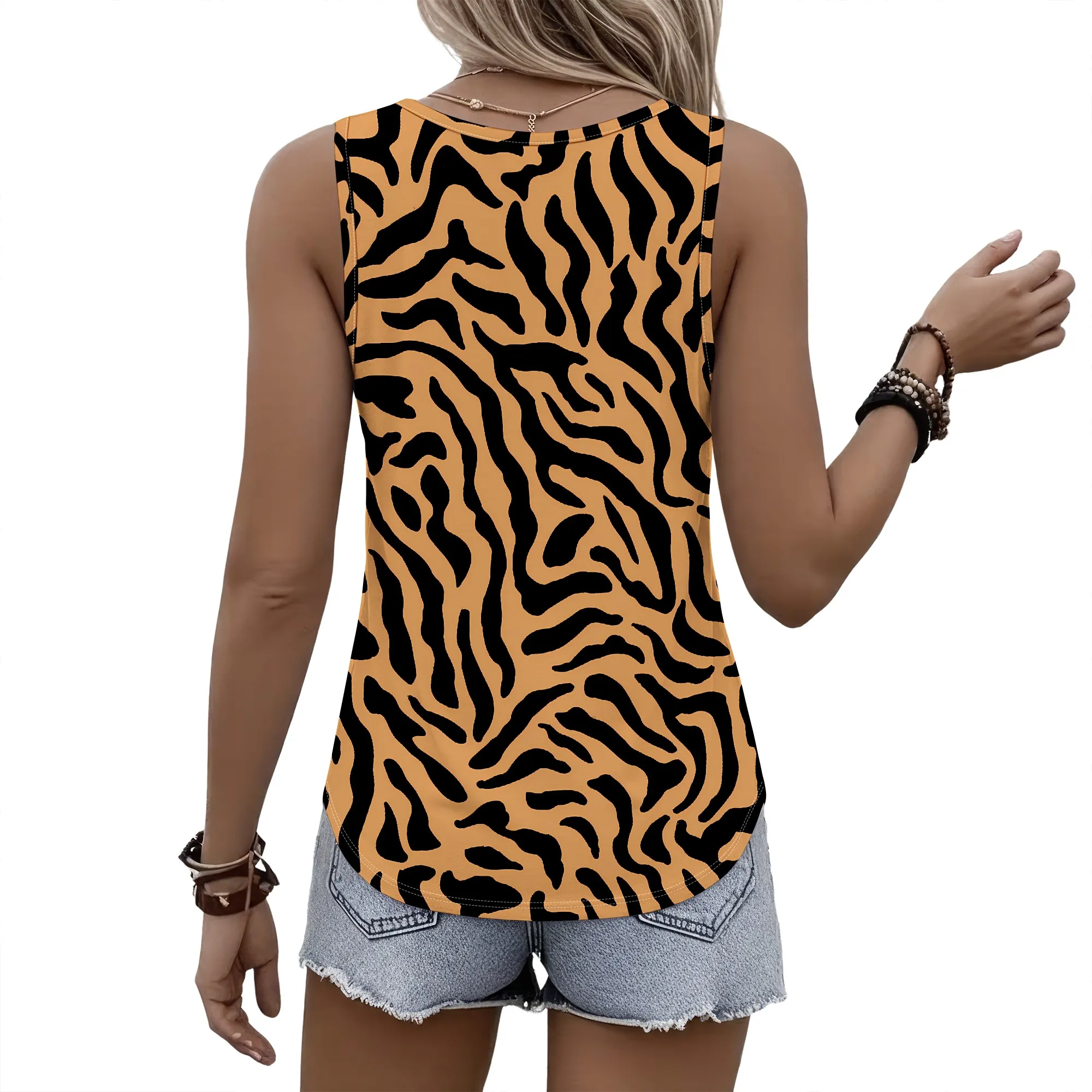 Tiger Stripe Print Tank Top, Animal Pattern Sleeveless Blouse, Casual Summer Wear for Women, S-2XL